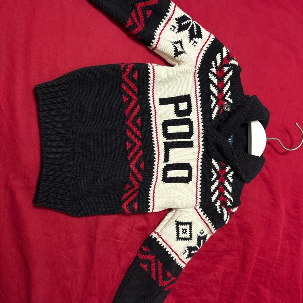 Polo by Ralph Lauren Black, Red, and Cream Turtleneck Sweater